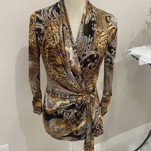 🎀 CACHE XS  & Gold Brown Beautiful Blouse
💯 Authentic Like New Pre Loved 💝